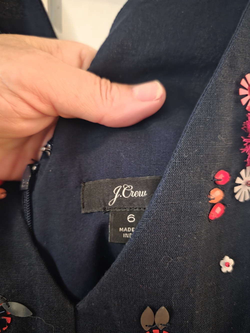 JCrew Navy Embroidered Floral Peplum Blouse - Picture 4 of 6